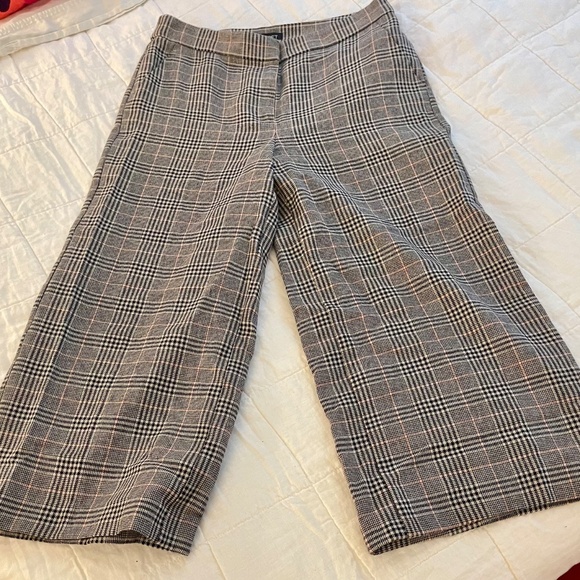 Loft Curvy Glen Plaid High Rise Wide Leg Crop Trouser Pants Size 8 - Picture 7 of 8